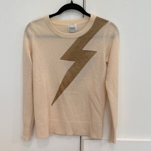 MADELEINE THOMPSON Cream cashmere Sweater with Gold Lightning Bolt